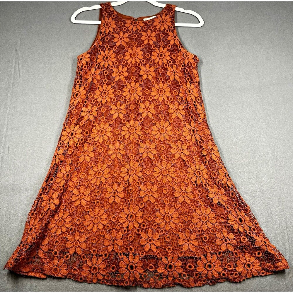 Altar'd State Brown Floral Lace Lined Round Neck Sleeveless A-Line Dress XS